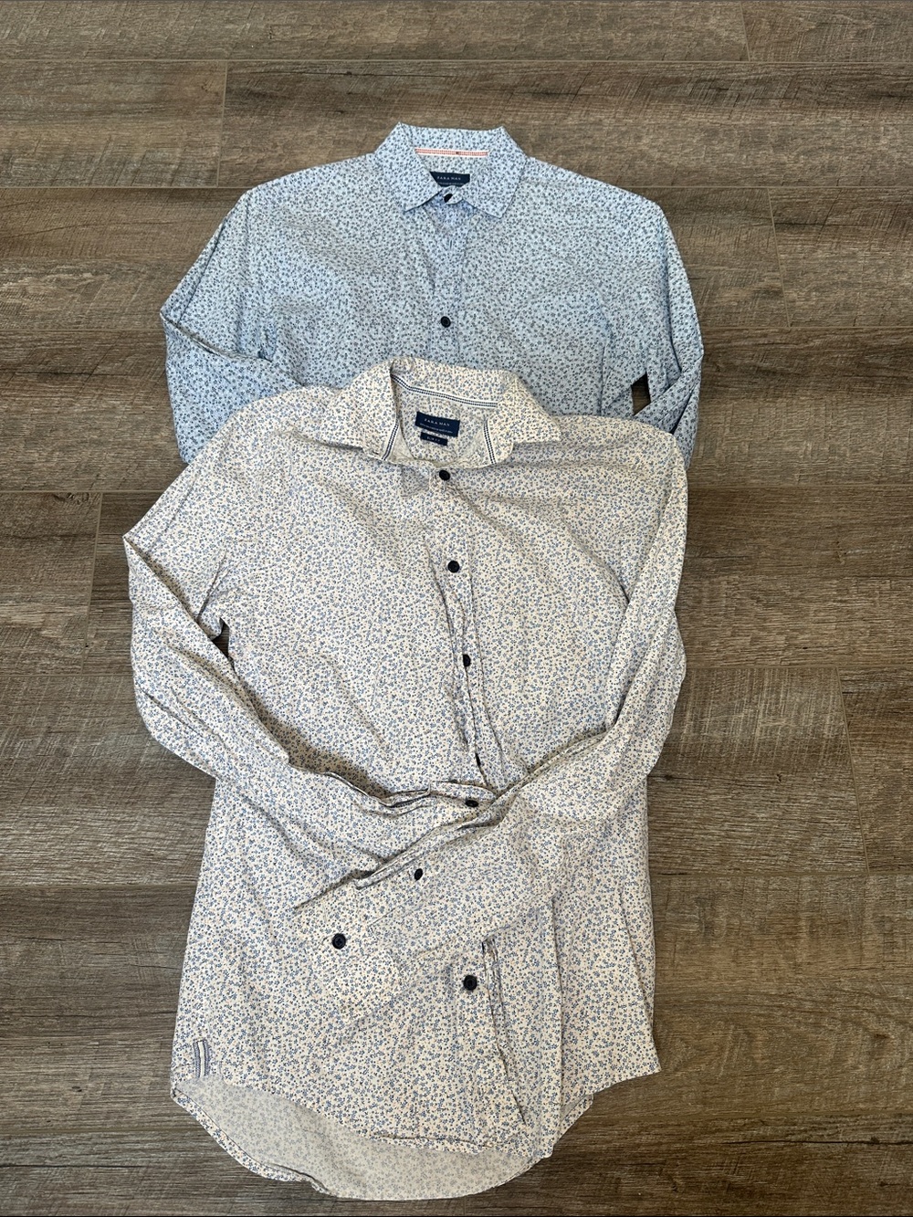 Zara Light Blue and White Micro-Print Dress Shirts (2 pack) size small